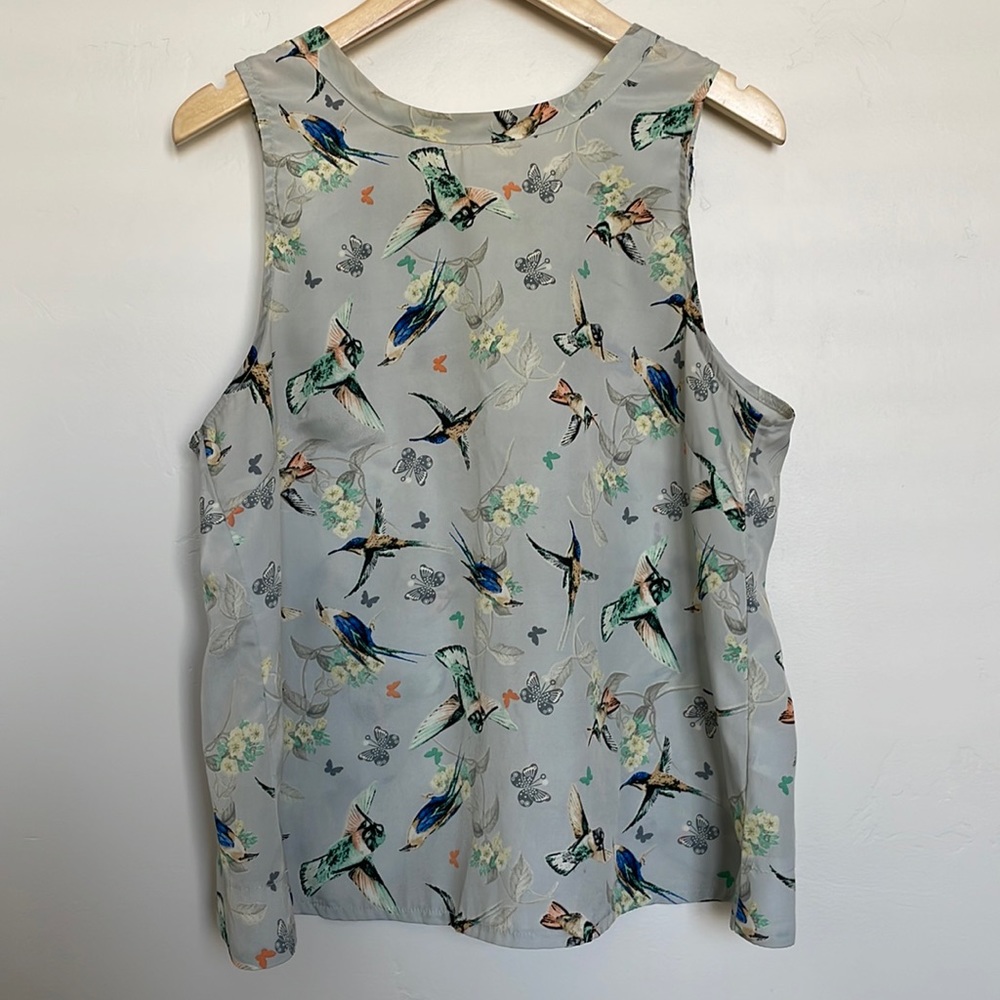 Hummingbird, butterflies, and flowers tank with open back